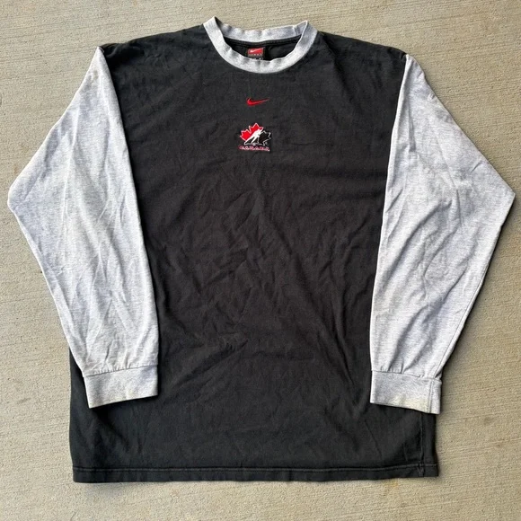 Vintage Nike Men’s Black Long Sleeve Team Canada Centre Swoosh 90s - Picture 1 of 8